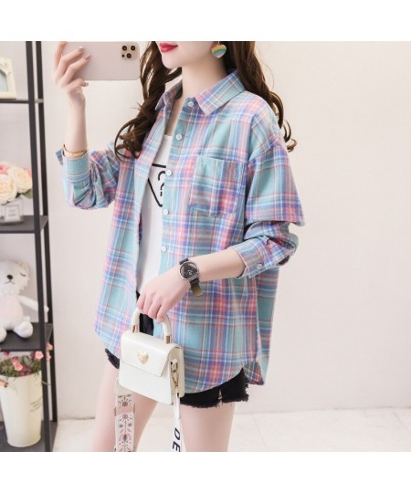 2023 New Women Long Sleeve Shirts Red and Black Flannel Plaid Shirt Tops Brand Casual Loose Female Check Blouses Clothes $27....