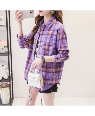 2023 New Women Long Sleeve Shirts Red and Black Flannel Plaid Shirt Tops Brand Casual Loose Female Check Blouses Clothes $27....