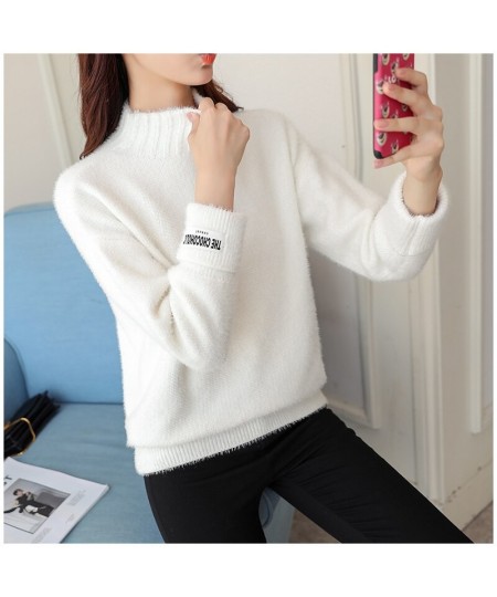 2022 New Women's Mink Cashmere Half High Neck Loose And Thickened With Bottomed Long Sleeve Knitted Sweater $39.04 - Tops & Tees