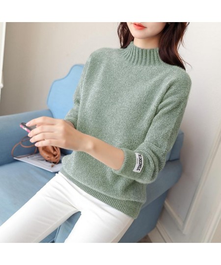 2022 New Women's Mink Cashmere Half High Neck Loose And Thickened With Bottomed Long Sleeve Knitted Sweater $39.04 - Tops & Tees