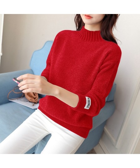 2022 New Women's Mink Cashmere Half High Neck Loose And Thickened With Bottomed Long Sleeve Knitted Sweater $39.04 - Tops & Tees