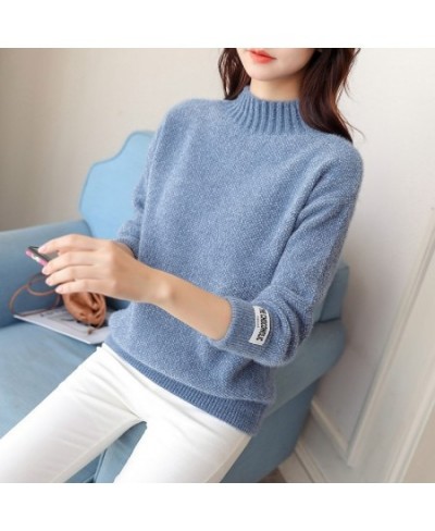 2022 New Women's Mink Cashmere Half High Neck Loose And Thickened With Bottomed Long Sleeve Knitted Sweater $39.04 - Tops & Tees