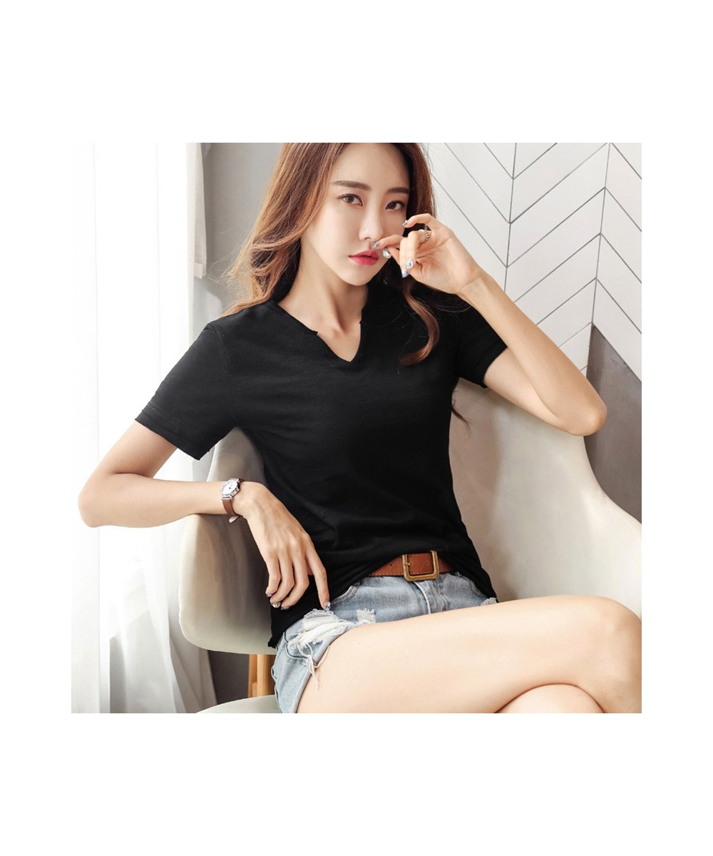 Summer New Womens Blouse Shirt V-Neck Pullover Short Sleeve 2023 Women Casual Shirts Tops Black/White $32.84 - Blouses & Shirts