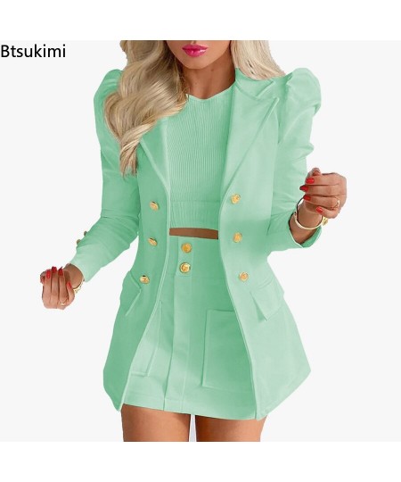 New Women Printed Single Breasted Jacket and Mini Skirt Set Ladies Long Sleeve Skirt Suit 2-piece Office Women Dress Skirt Se...