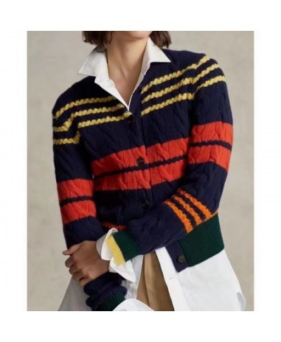 Women Sweater RL Wool Cardigan Autumn Winter Woman Korean Fashion Color Striped Knitted Jumper Top Sueters De Mujer $106.23 -...