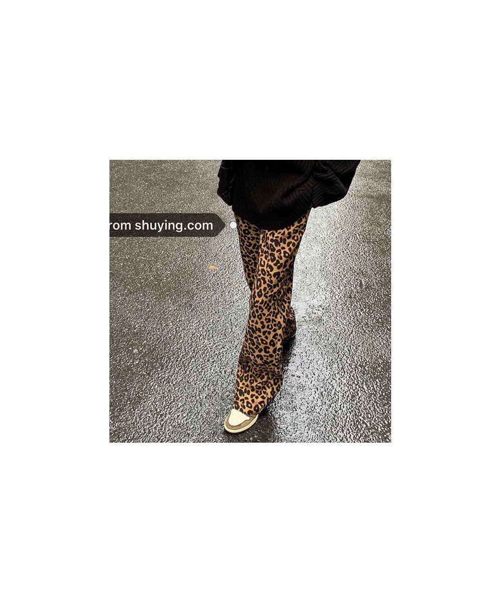 New Korean leopard print wide leg pants high waist straight tube casual loose thin mops pants women fashion sweatpants women ...