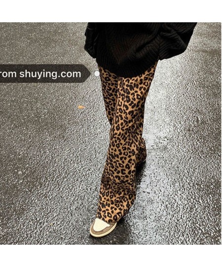 New Korean leopard print wide leg pants high waist straight tube casual loose thin mops pants women fashion sweatpants women ...