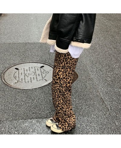 New Korean leopard print wide leg pants high waist straight tube casual loose thin mops pants women fashion sweatpants women ...