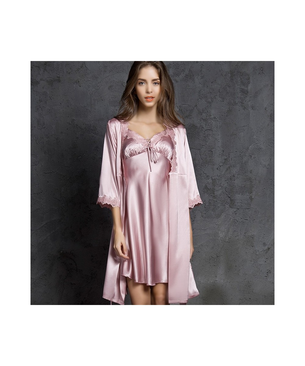 192 Two-piece Robe Nightdress Sets Stain Pajamas Women Sleepwear Set Sling Pijamas Women Sexy Silk Robes for Women Sleep Wear...