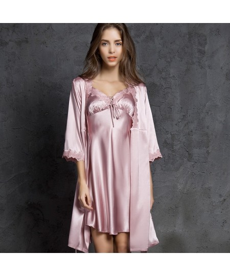 192 Two-piece Robe Nightdress Sets Stain Pajamas Women Sleepwear Set Sling Pijamas Women Sexy Silk Robes for Women Sleep Wear...