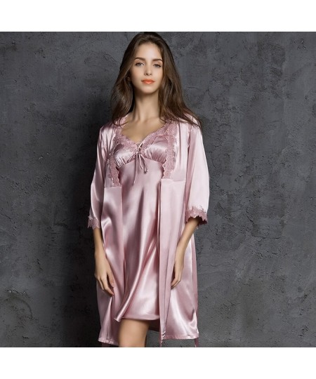 192 Two-piece Robe Nightdress Sets Stain Pajamas Women Sleepwear Set Sling Pijamas Women Sexy Silk Robes for Women Sleep Wear...