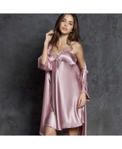 192 Two-piece Robe Nightdress Sets Stain Pajamas Women Sleepwear Set Sling Pijamas Women Sexy Silk Robes for Women Sleep Wear...