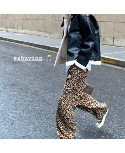 New Korean leopard print wide leg pants high waist straight tube casual loose thin mops pants women fashion sweatpants women ...