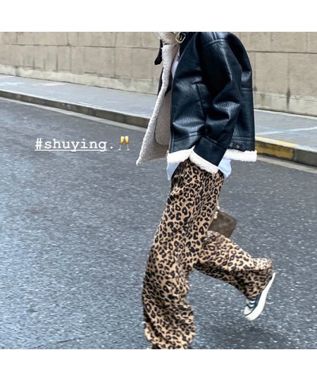 New Korean leopard print wide leg pants high waist straight tube casual loose thin mops pants women fashion sweatpants women ...