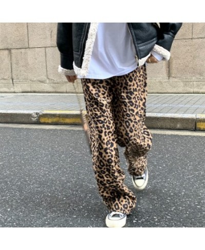 New Korean leopard print wide leg pants high waist straight tube casual loose thin mops pants women fashion sweatpants women ...