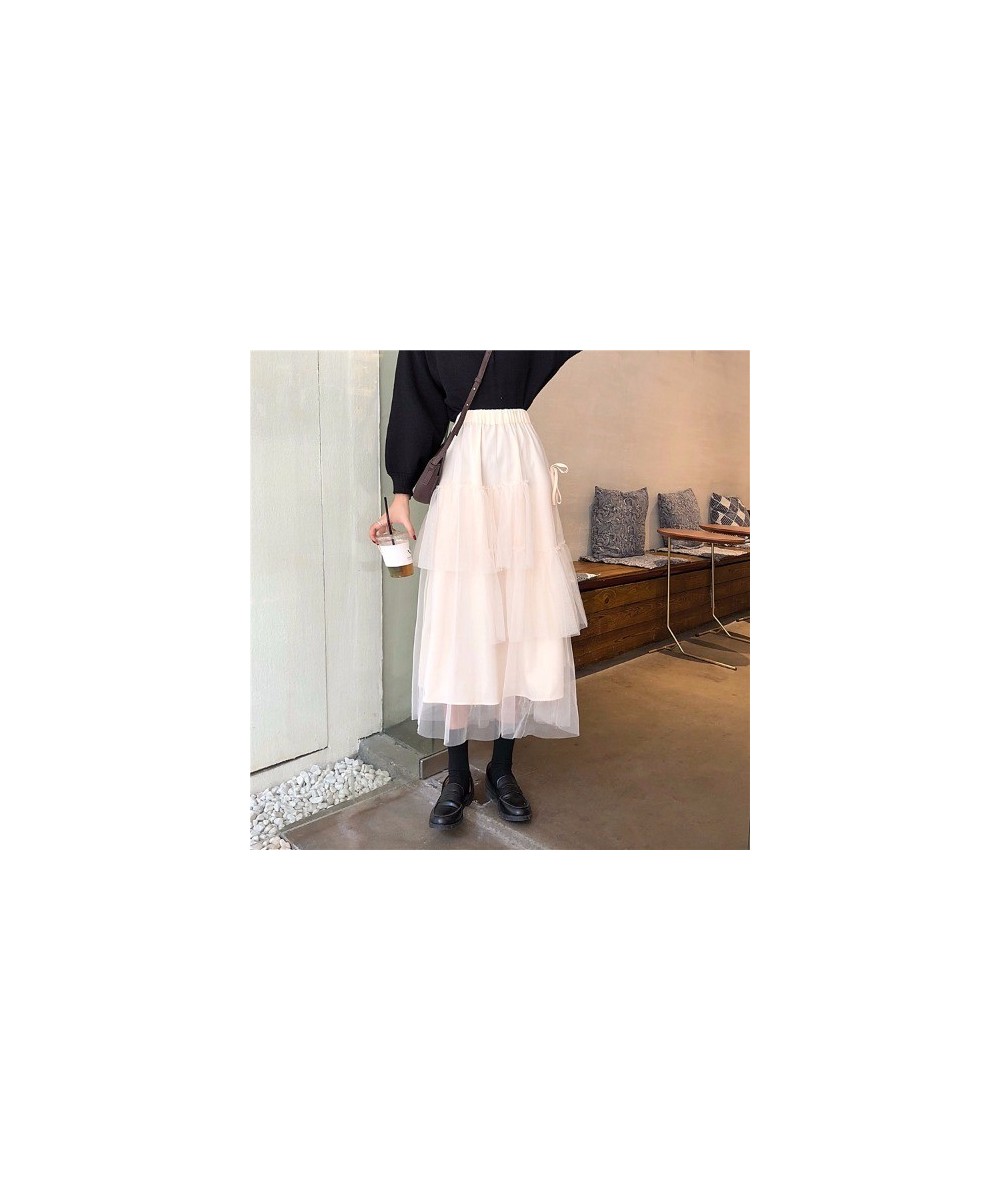 2023 Summer Autumn High Elastic Waist Mesh Long Women Pleated Skirts Tiered Ruffle Flower Tulle Tutu Skirt $28.87 - Skirts