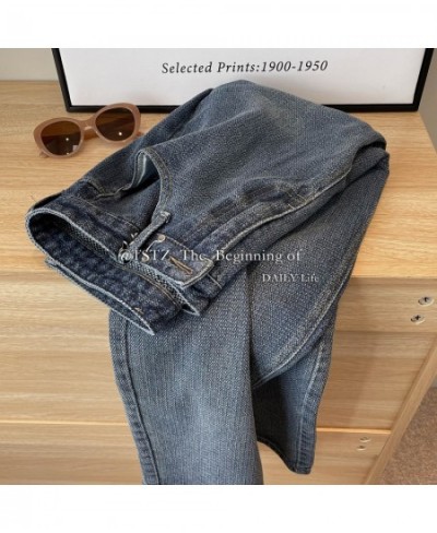 Women's Blue Fish Scale Jeans Street Loose Straight Pants High Waist Wide Leg Denim Trousers Boyfriend Pants Plus Size Jeans ...