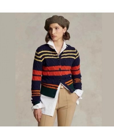 Women Sweater RL Wool Cardigan Autumn Winter Woman Korean Fashion Color Striped Knitted Jumper Top Sueters De Mujer $106.23 -...