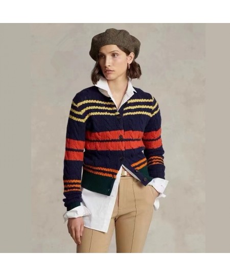 Women Sweater RL Wool Cardigan Autumn Winter Woman Korean Fashion Color Striped Knitted Jumper Top Sueters De Mujer $106.23 -...