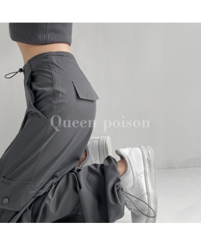 Summer Women Bottoms Vintage Pink High Waist Cargo Pants Baggy Wide Leg Mopping Pants Street Drawstring Black Straight Trouse...