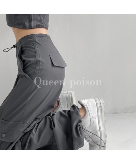 Summer Women Bottoms Vintage Pink High Waist Cargo Pants Baggy Wide Leg Mopping Pants Street Drawstring Black Straight Trouse...