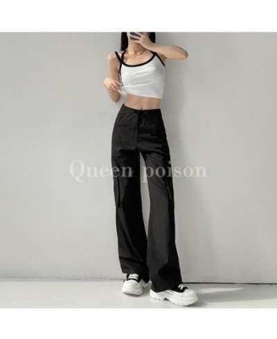 Summer Women Bottoms Vintage Pink High Waist Cargo Pants Baggy Wide Leg Mopping Pants Street Drawstring Black Straight Trouse...