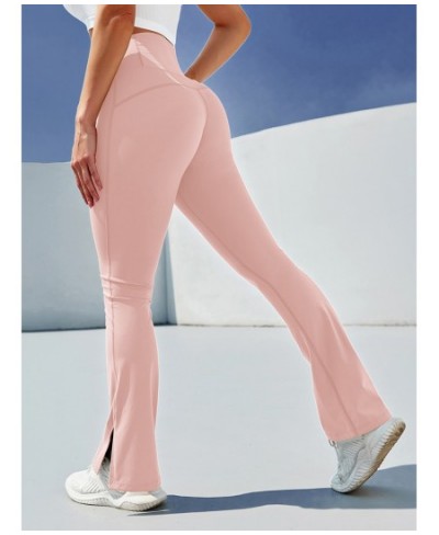 High-Waisted Sports Leggings Stretch Slim Push Up Leggings Solid Color Foot Slit Flared Pants for Women $42.37 - Bottoms