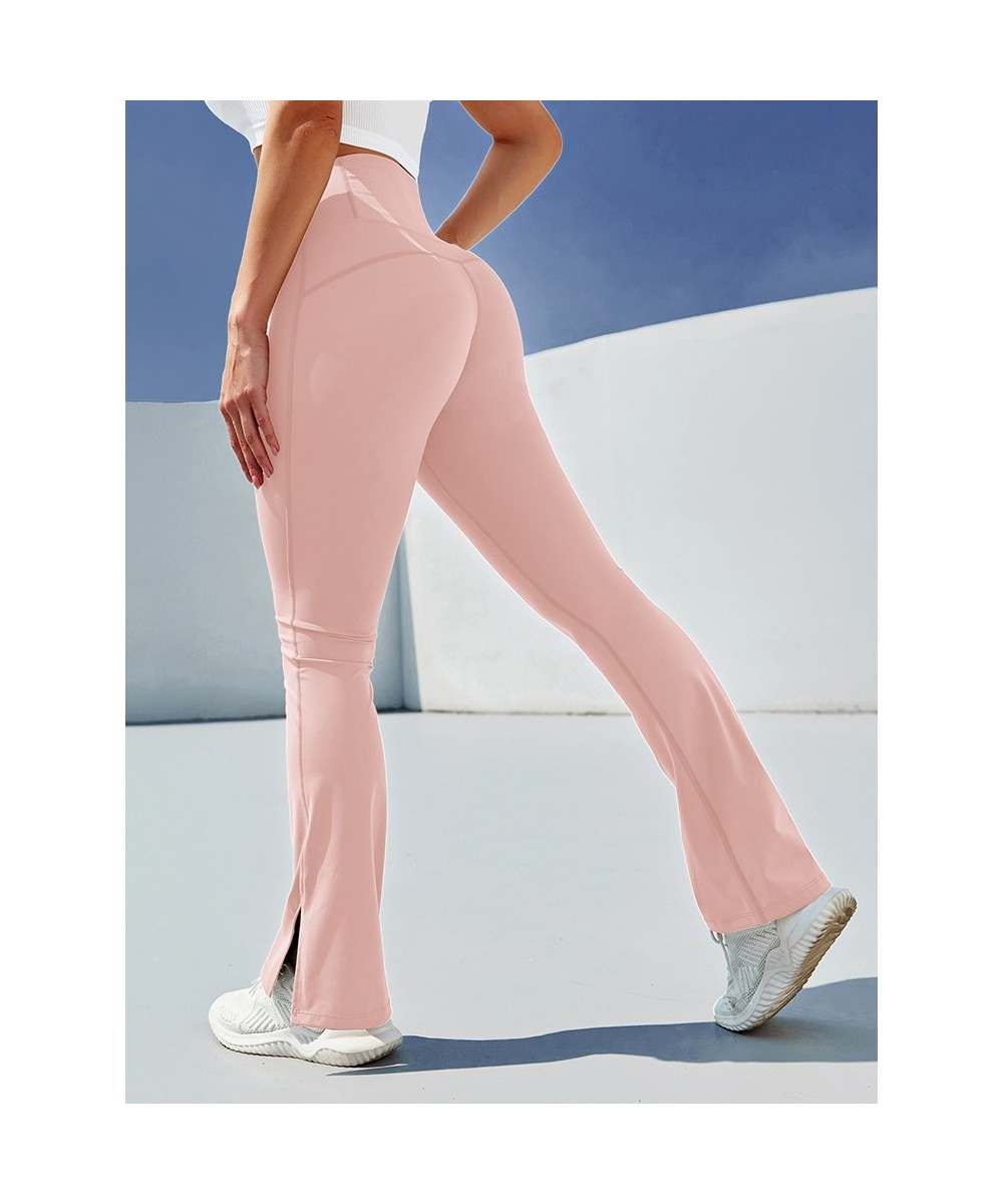 High-Waisted Sports Leggings Stretch Slim Push Up Leggings Solid Color Foot Slit Flared Pants for Women $42.37 - Bottoms