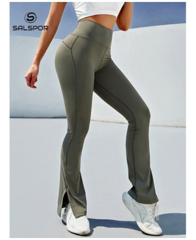 High-Waisted Sports Leggings Stretch Slim Push Up Leggings Solid Color Foot Slit Flared Pants for Women $42.37 - Bottoms