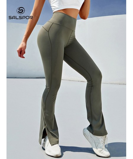 High-Waisted Sports Leggings Stretch Slim Push Up Leggings Solid Color Foot Slit Flared Pants for Women $42.37 - Bottoms