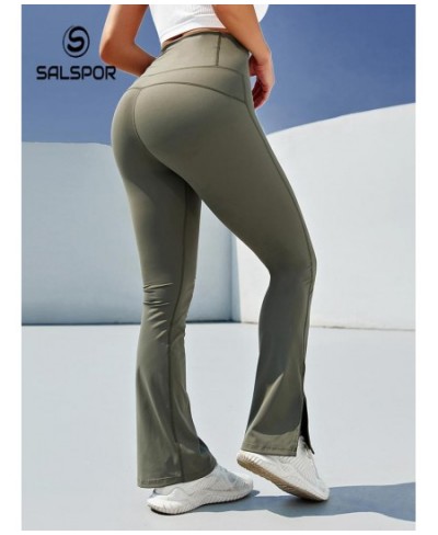 High-Waisted Sports Leggings Stretch Slim Push Up Leggings Solid Color Foot Slit Flared Pants for Women $42.37 - Bottoms