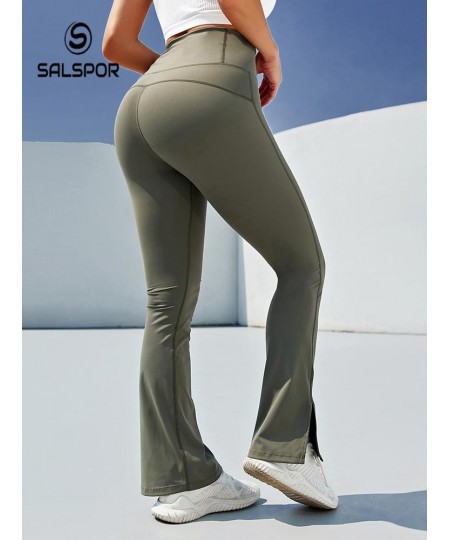 High-Waisted Sports Leggings Stretch Slim Push Up Leggings Solid Color Foot Slit Flared Pants for Women $42.37 - Bottoms