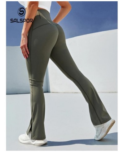 High-Waisted Sports Leggings Stretch Slim Push Up Leggings Solid Color Foot Slit Flared Pants for Women $42.37 - Bottoms