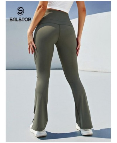 High-Waisted Sports Leggings Stretch Slim Push Up Leggings Solid Color Foot Slit Flared Pants for Women $42.37 - Bottoms