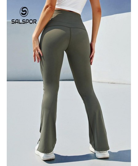 High-Waisted Sports Leggings Stretch Slim Push Up Leggings Solid Color Foot Slit Flared Pants for Women $42.37 - Bottoms