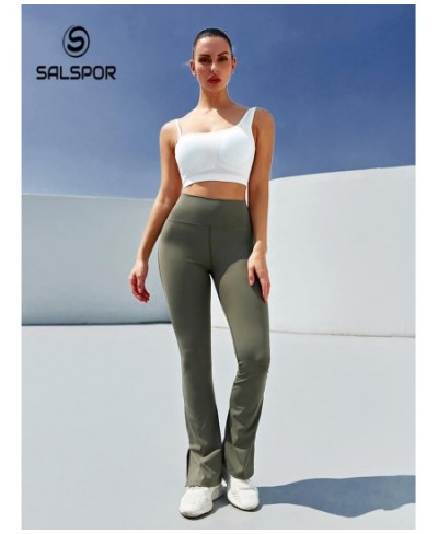 High-Waisted Sports Leggings Stretch Slim Push Up Leggings Solid Color Foot Slit Flared Pants for Women $42.37 - Bottoms