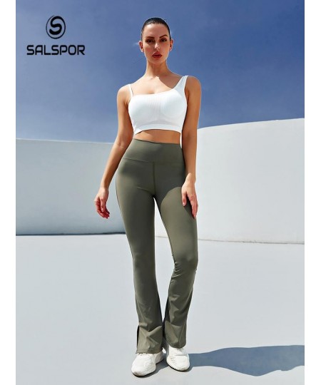 High-Waisted Sports Leggings Stretch Slim Push Up Leggings Solid Color Foot Slit Flared Pants for Women $42.37 - Bottoms