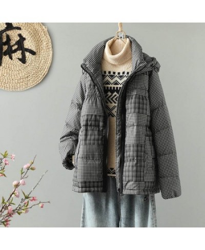 Women White Duck Down Jacket Plaid Casual Autumn Winter Thick Warm Outwear with Hood Windbreaker Coat 2022 New $90.33 - Jacke...