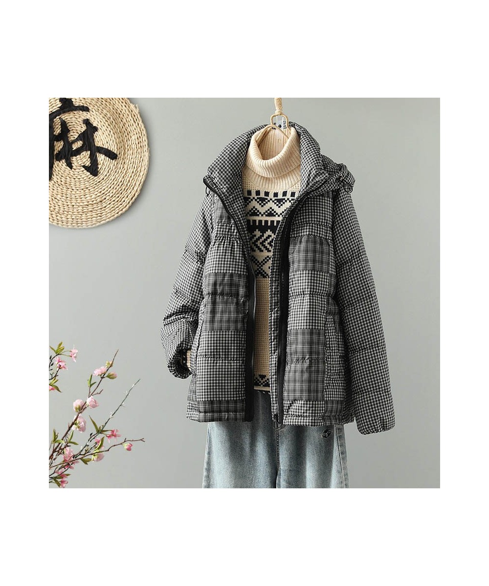 Women White Duck Down Jacket Plaid Casual Autumn Winter Thick Warm Outwear with Hood Windbreaker Coat 2022 New $90.33 - Jacke...