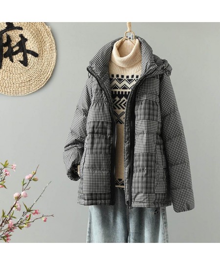 Women White Duck Down Jacket Plaid Casual Autumn Winter Thick Warm Outwear with Hood Windbreaker Coat 2022 New $90.33 - Jacke...