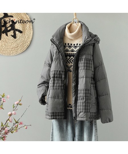 Women White Duck Down Jacket Plaid Casual Autumn Winter Thick Warm Outwear with Hood Windbreaker Coat 2022 New $90.33 - Jacke...