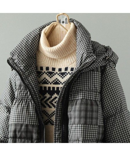 Women White Duck Down Jacket Plaid Casual Autumn Winter Thick Warm Outwear with Hood Windbreaker Coat 2022 New $90.33 - Jacke...