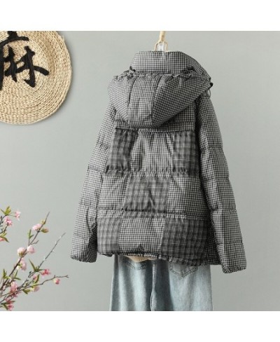 Women White Duck Down Jacket Plaid Casual Autumn Winter Thick Warm Outwear with Hood Windbreaker Coat 2022 New $90.33 - Jacke...