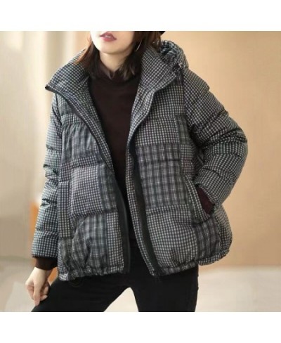 Women White Duck Down Jacket Plaid Casual Autumn Winter Thick Warm Outwear with Hood Windbreaker Coat 2022 New $90.33 - Jacke...