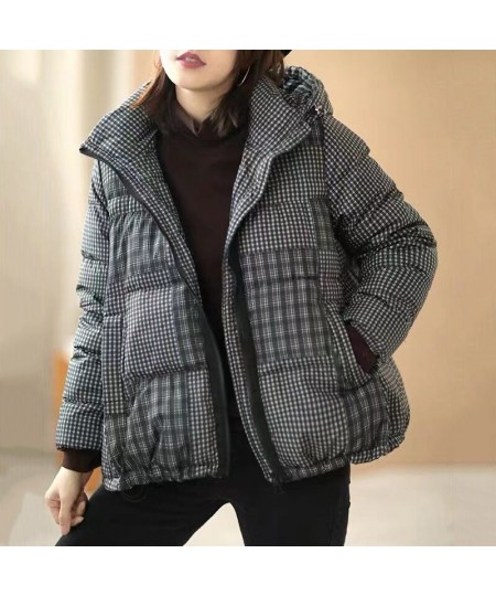 Women White Duck Down Jacket Plaid Casual Autumn Winter Thick Warm Outwear with Hood Windbreaker Coat 2022 New $90.33 - Jacke...