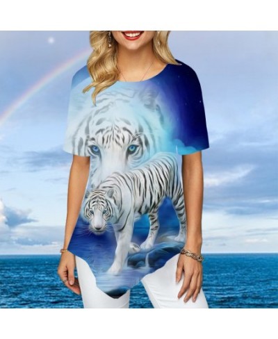 Women Plus Size Ladies Tee Short Sleeve T Shirts Colorful Tiger 3d Print Loose Casual Tops Female Irregular Summer Clothes $1...