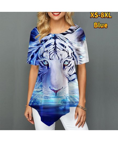 Women Plus Size Ladies Tee Short Sleeve T Shirts Colorful Tiger 3d Print Loose Casual Tops Female Irregular Summer Clothes $1...