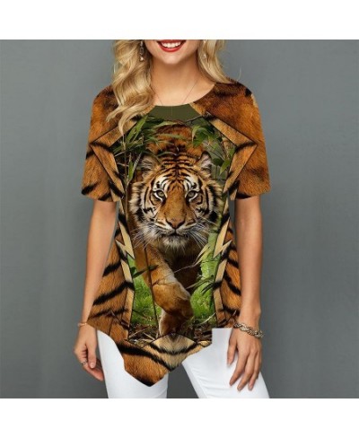 Women Plus Size Ladies Tee Short Sleeve T Shirts Colorful Tiger 3d Print Loose Casual Tops Female Irregular Summer Clothes $1...