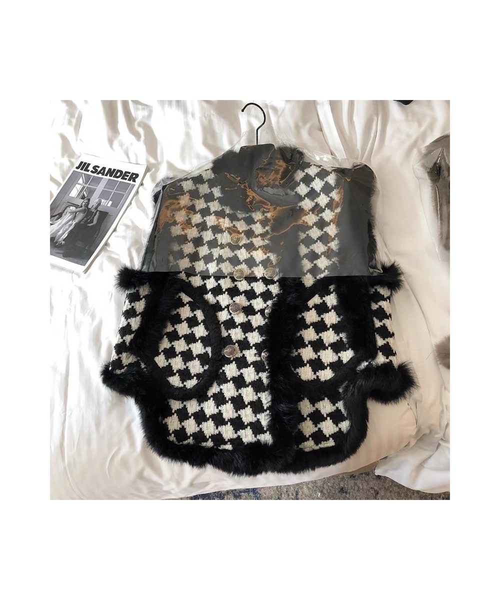 Women's Vest Jackets Faux Fur Coat Thousand Bird Checkered Fur Collar Vest Velvet Fur Waistcoat Sleeveless Vests for Women $6...