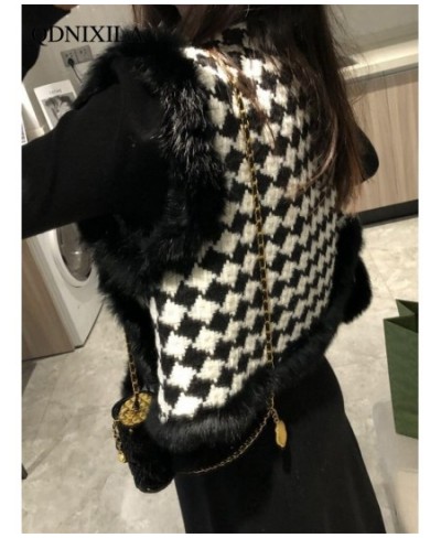 Women's Vest Jackets Faux Fur Coat Thousand Bird Checkered Fur Collar Vest Velvet Fur Waistcoat Sleeveless Vests for Women $6...